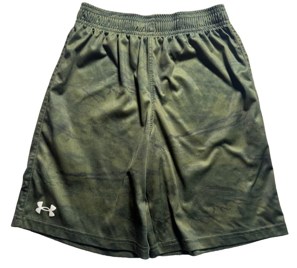 Under Armour Boys Youth Medium Shorts Green Camo Athletic Performance YMD